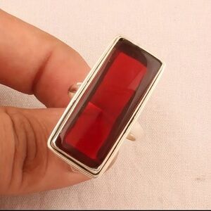 Red Rectangular Gemstone Ring